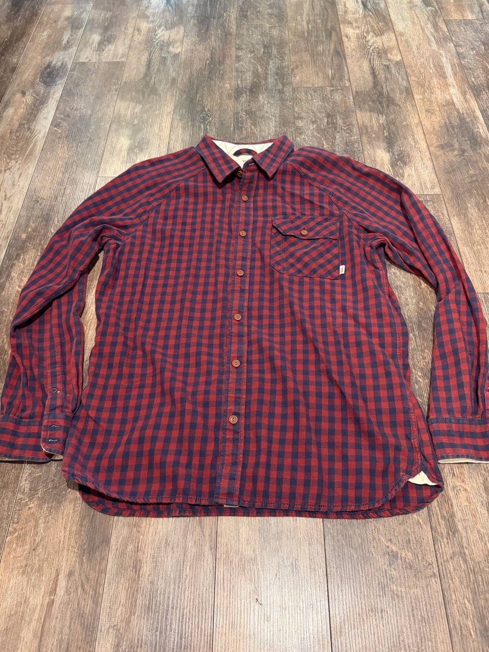 Vans Red and Navy Checkered Long-Sleeve Button-Up Shirt